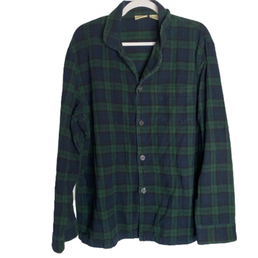 LL Bean Scotch Plaid Flannel Button Pajama Shirt ID 500244 Mens L Long Sleeve